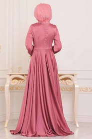 Rose Poussiéreuse - Tesettürlü Abiye Elbise - Robe de Soirée Hijab -14251GK - Thumbnail