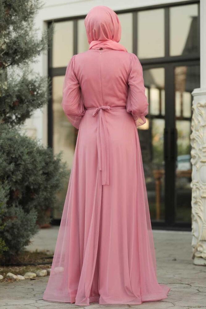 Rose Poussiéreuse - Tesettürlü Abiye Elbise - Robe de Soirée Hijab - 2140GK - 2