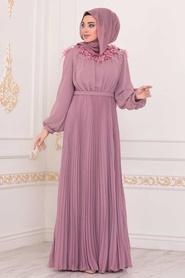 Rose Poussiéreuse - Tesettürlü Abiye Elbise - Robe de Soirée Hijab - 22570GK - Thumbnail