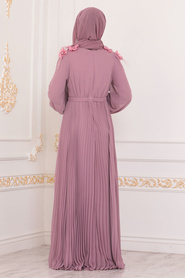 Rose Poussiéreuse - Tesettürlü Abiye Elbise - Robe de Soirée Hijab - 22570GK - Thumbnail