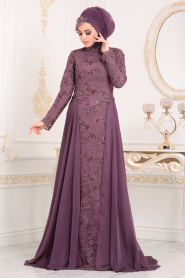Rose Poussiéreuse-Tesettürlü Abiye Elbise- Robe de Soirée Hijab 2941GK - Thumbnail