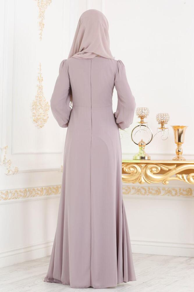 Rose Poussiéreuse-Tesettürlü Abiye Elbise - Robe de Soirée Hijab 37850GK - 1