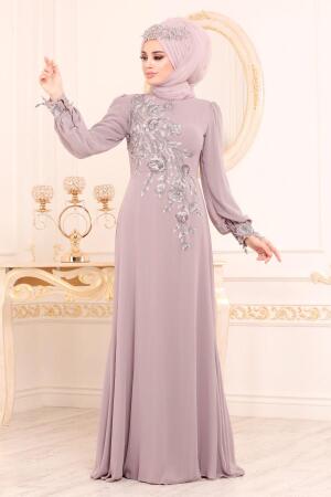 Rose Poussiéreuse-Tesettürlü Abiye Elbise - Robe de Soirée Hijab 37850GK - 2