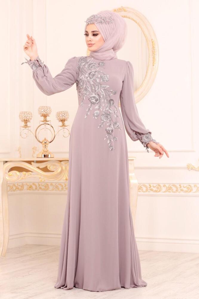 Rose Poussiéreuse-Tesettürlü Abiye Elbise - Robe de Soirée Hijab 37850GK - 2