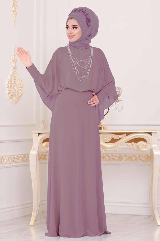 Rose Poussiéreuse - Tesettürlü Abiye Elbise - Robe de Soirée Hijab - 3829GK - 1