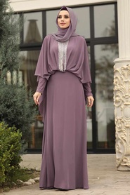 Rose Poussiéreuse - Tesettürlü Abiye Elbise - Robe de Soirée Hijab - 3909GK - Thumbnail