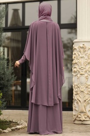 Rose Poussiéreuse - Tesettürlü Abiye Elbise - Robe de Soirée Hijab - 3909GK - Thumbnail