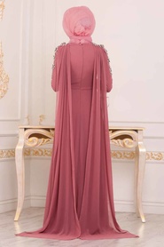 Rose Poussiéreuse - Tesettürlü Abiye Elbise - Robe de Soirée Hijab - 3937GK - Thumbnail