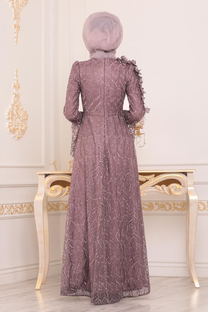 Rose Poussiéreuse - Tesettürlü Abiye Elbise - Robe de Soirée Hijab -3938GK - 2