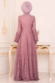 Rose Poussiéreuse - Tesettürlü Abiye Elbise - Robe de Soirée Hijab - 3939GK - Thumbnail