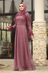 Rose Poussiéreuse - Tesettürlü Abiye Elbise - Robe de Soirée Hijab - 3940GK - Thumbnail