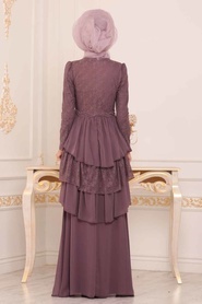 Rose Poussiéreuse - Tesettürlü Abiye Elbise - Robe de Soirée Hijab - 39410GK - Thumbnail