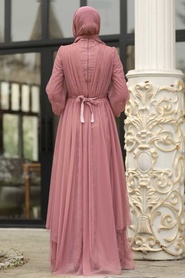 Rose Poussiéreuse - Tesettürlü Abiye Elbise - Robe de Soirée Hijab - 39480GK - Thumbnail