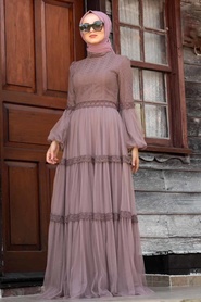Rose Poussiéreuse - Tesettürlü Abiye Elbise - Robe de Soirée Hijab - 39550IM - Thumbnail
