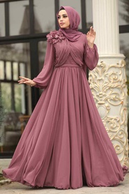 Rose Poussiéreuse - Tesettürlü Abiye Elbise - Robe de Soirée Hijab - 3991GK - Thumbnail