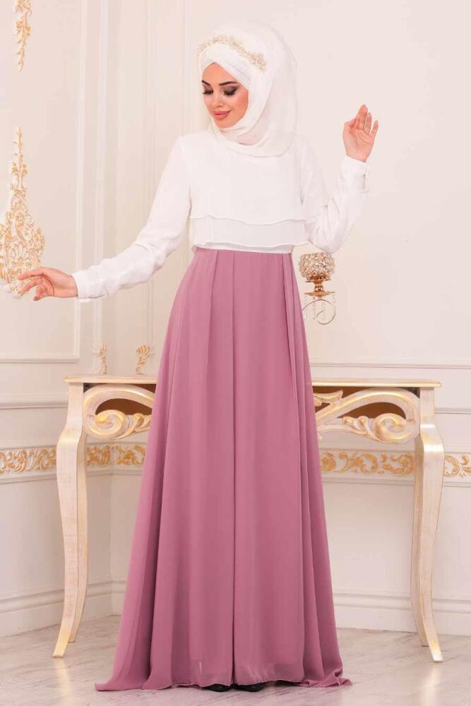 Rose Poussiéreuse - Tesettürlü Abiye Elbise - Robe de Soirée Hijab - 86590GK - 1