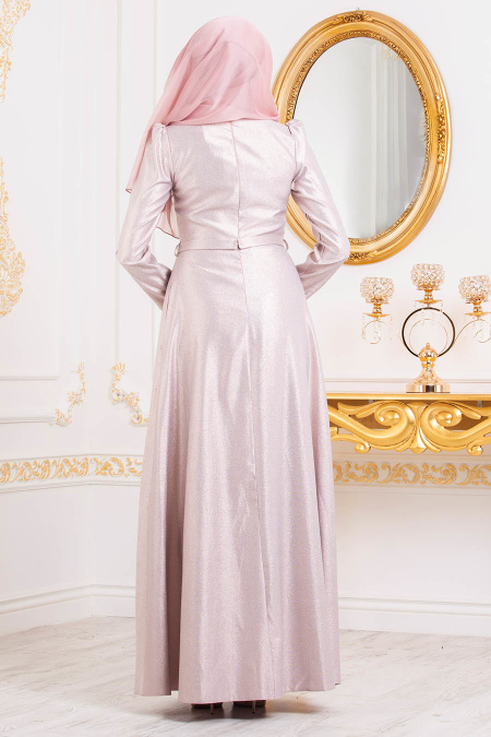 Rose Poussiéreuse - Tesettürlü Abiye Elbise - Robes de Soirée 36540PD