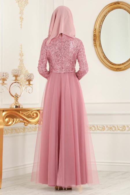 Rose Poussiéreuse- Tesettürlü Abiye Elbise - Robes de Soirée 7829GK - 3