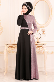 Rose Poussiéreuse - Tesettürlü Abiye Elbise - Robes de Soirée Hijab 1234GK - Thumbnail