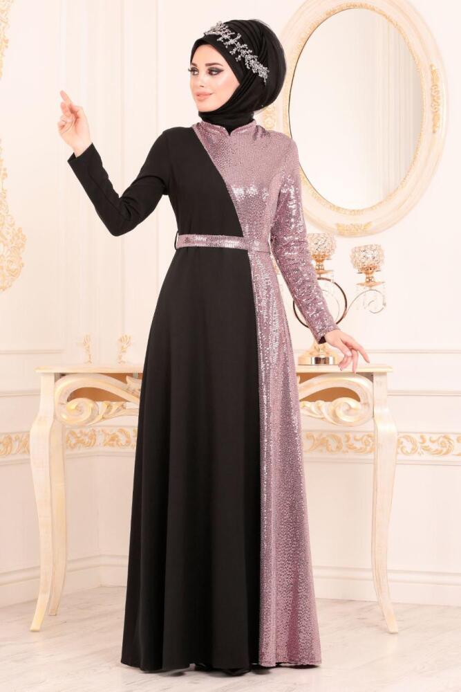 Rose Poussiéreuse - Tesettürlü Abiye Elbise - Robes de Soirée Hijab 1234GK - 3