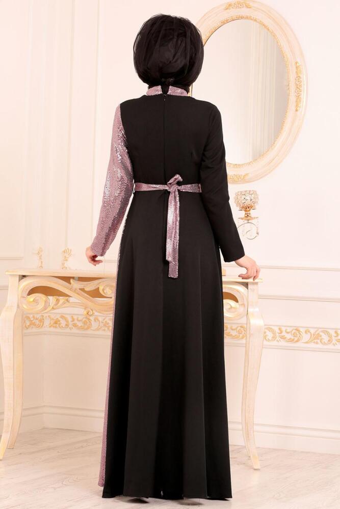 Rose Poussiéreuse - Tesettürlü Abiye Elbise - Robes de Soirée Hijab 1234GK - 4