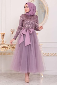 Rose Poussiéreuse- Tesettürlü Abiye Elbise - Suit de Soirée Hijab - 41101GK - Thumbnail