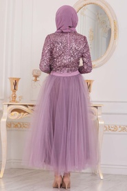 Rose Poussiéreuse- Tesettürlü Abiye Elbise - Suit de Soirée Hijab - 41101GK - Thumbnail