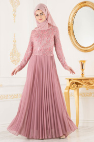 Rose - Tesettürlü Abiye Elbise - Robe de Soirée Hijab 8240P - Thumbnail