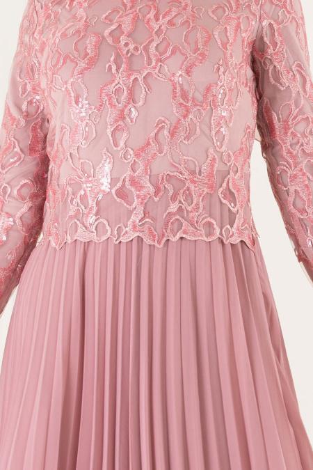 Rose - Tesettürlü Abiye Elbise - Robe de Soirée Hijab 8240P - 2