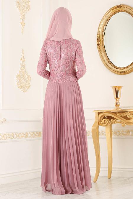 Rose - Tesettürlü Abiye Elbise - Robe de Soirée Hijab 8240P - 3