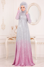 Rose - Tesettürlü Abiye Elbise - Robe de Soirée Hijab - 8508P - Thumbnail