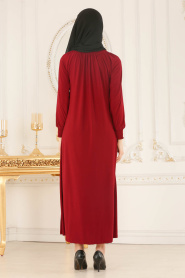 Rouge Bordeaux - Nayla Collection - Abaya Décontracté 5220BR - Thumbnail