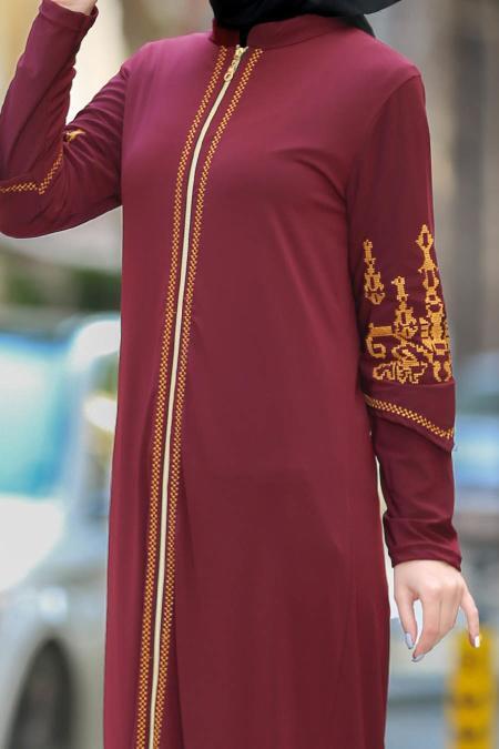 Rouge Bordeaux - Nayla Collection - Abaya Turque 985BR - 3