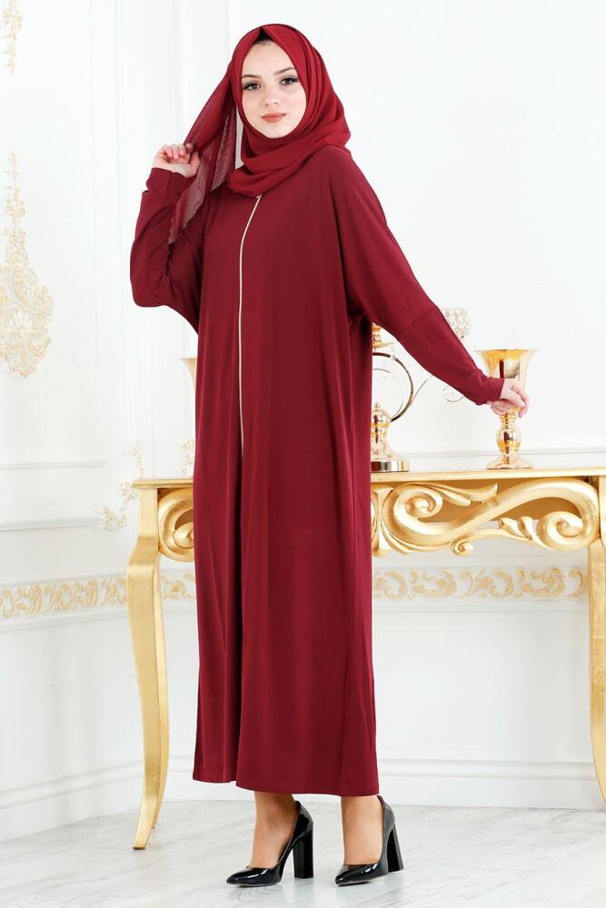 Rouge Bordeaux - Nayla Collection - Abaya Turque Hijab 73081BR - 1