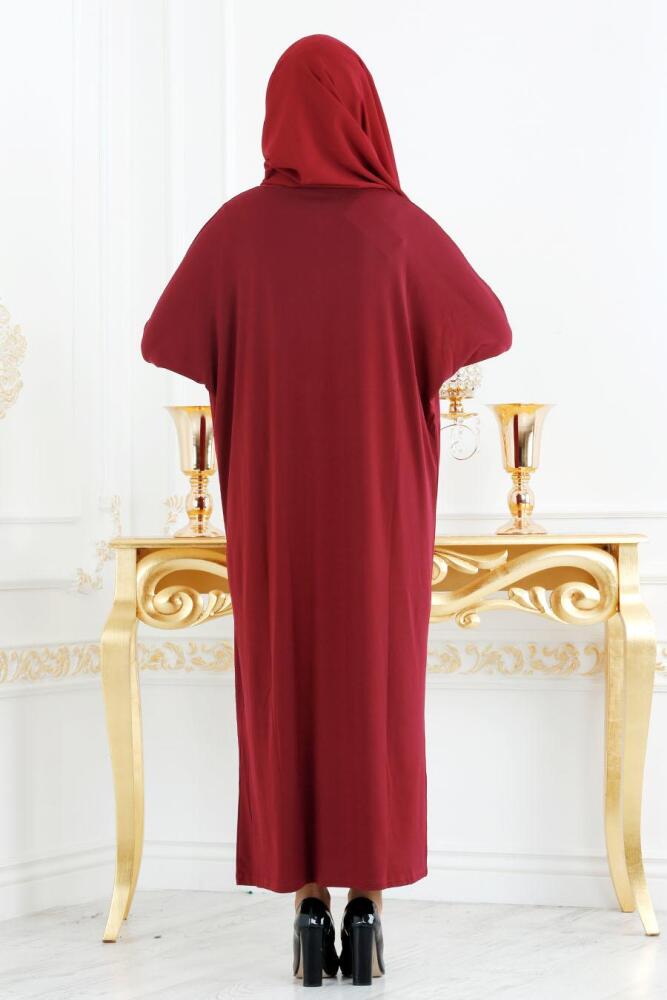 Rouge Bordeaux - Nayla Collection - Abaya Turque Hijab 73081BR - 2