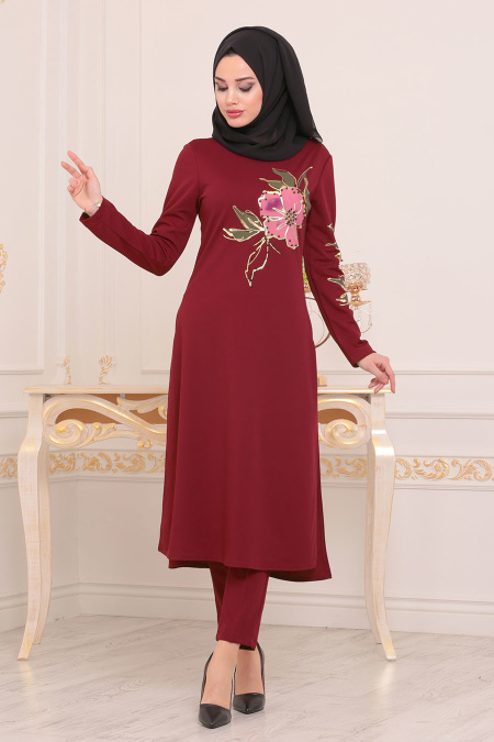 Rouge Bordeaux-Nayla Collection -Combination Hijab 100294BR