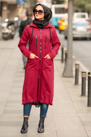 Rouge Bordeaux - Nayla Collection - Manteau Hijab 20174BR - Thumbnail