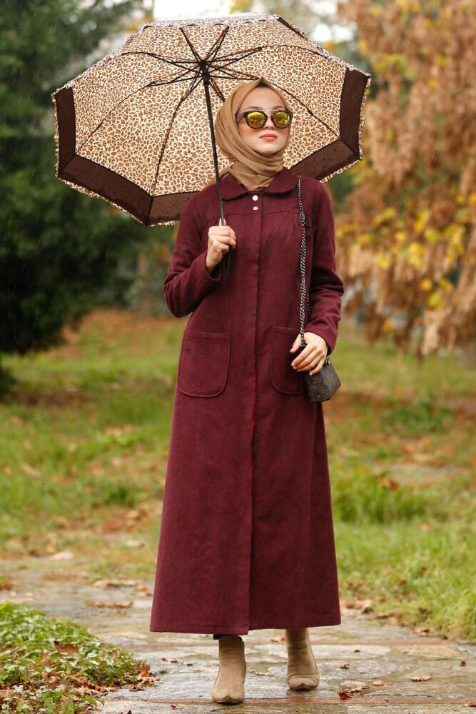 Rouge Bordeaux - Nayla Collection - Manteau Hijab 2445BR - 1