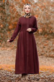 Rouge Bordeaux - Nayla Collection - Manteau Hijab 2446BR - Thumbnail