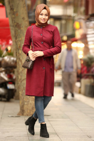 Rouge Bordeaux - Nayla Collection - Manteau Hijab 2454BR - Thumbnail