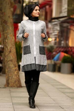 Gris - Nayla Collection Manteau Hijab 40039GR - 1