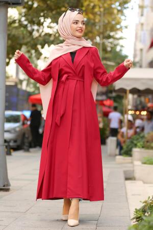 Rouge Bordeaux-Nayla Collection - Manteau Hijab 40240BR - 1