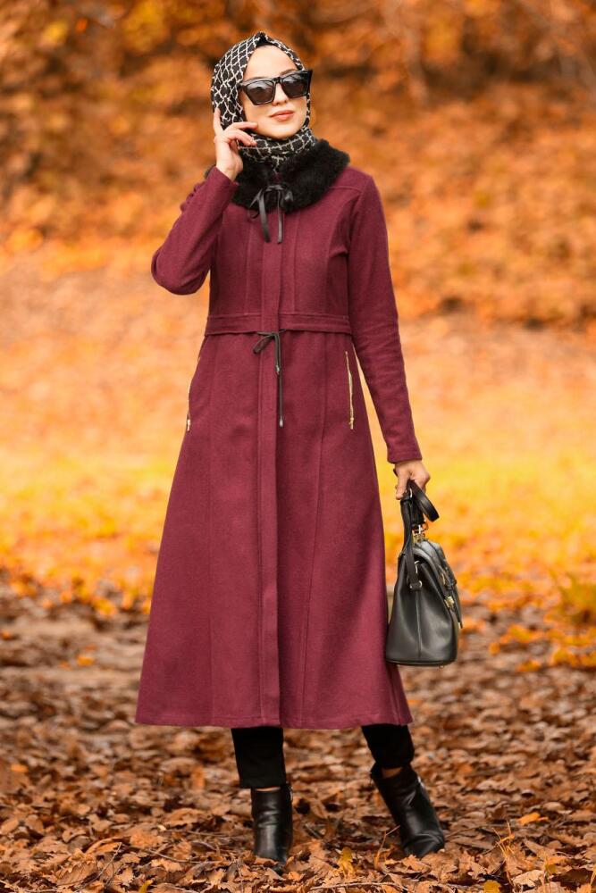 Rouge Bordeaux - Nayla Collection - Manteau Hijab 40261BR - 1