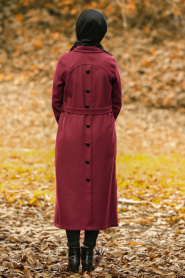 Rouge Bordeaux - Nayla Collection - Manteau Hijab 4418BR - Thumbnail