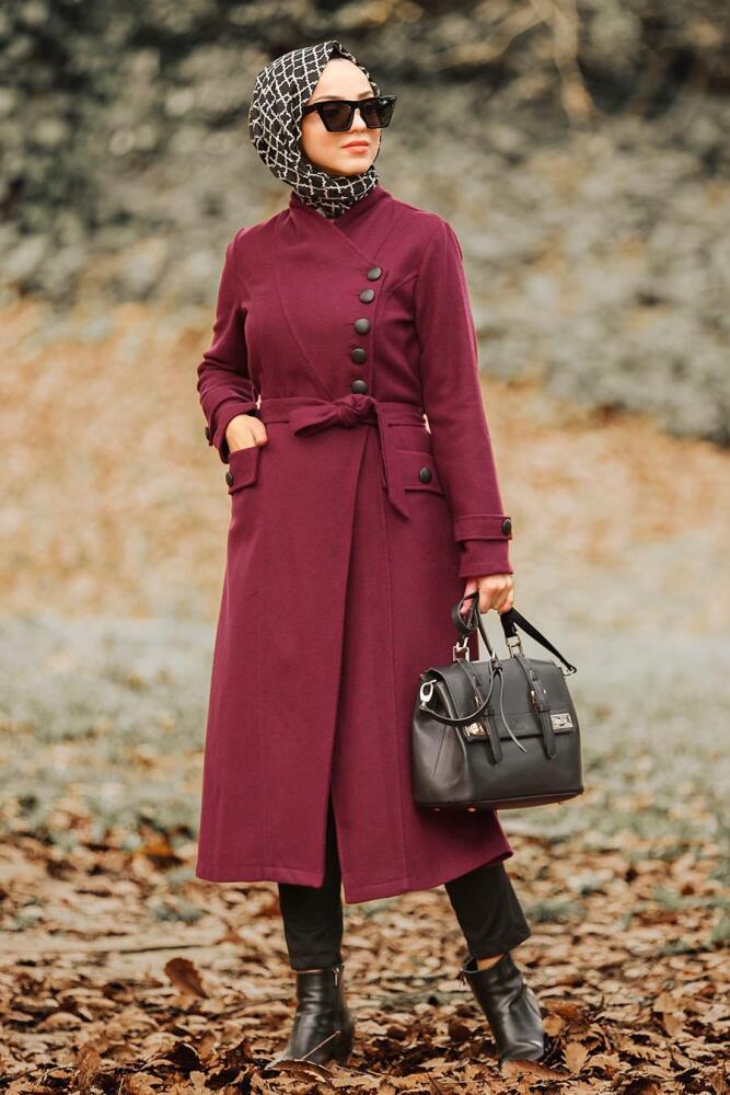 Rouge Bordeaux - Nayla Collection - Manteau Hijab 4420BR - 1