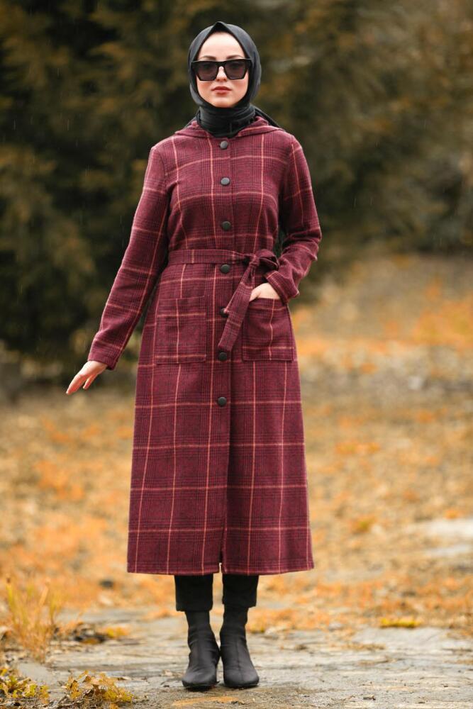 Rouge Bordeaux - Nayla Collection - Manteau Hijab 4427BR - 1