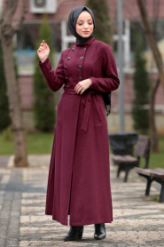 Rouge Bordeaux - Nayla Collection - Manteau Hijab 4430BR - Thumbnail