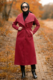 Rouge Bordeaux - Nayla Collection - Manteau Hijab 51720BR - Thumbnail