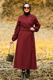 Rouge Bordeaux-Nayla Collection - Manteau Hijab 5409BR - Thumbnail