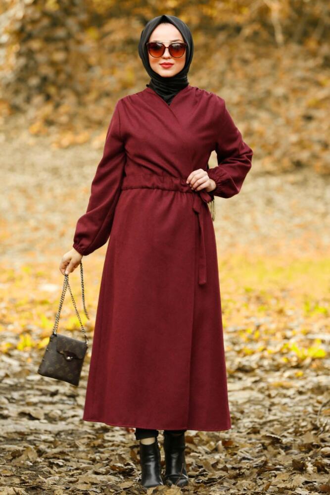 Rouge Bordeaux-Nayla Collection - Manteau Hijab 5409BR - 1